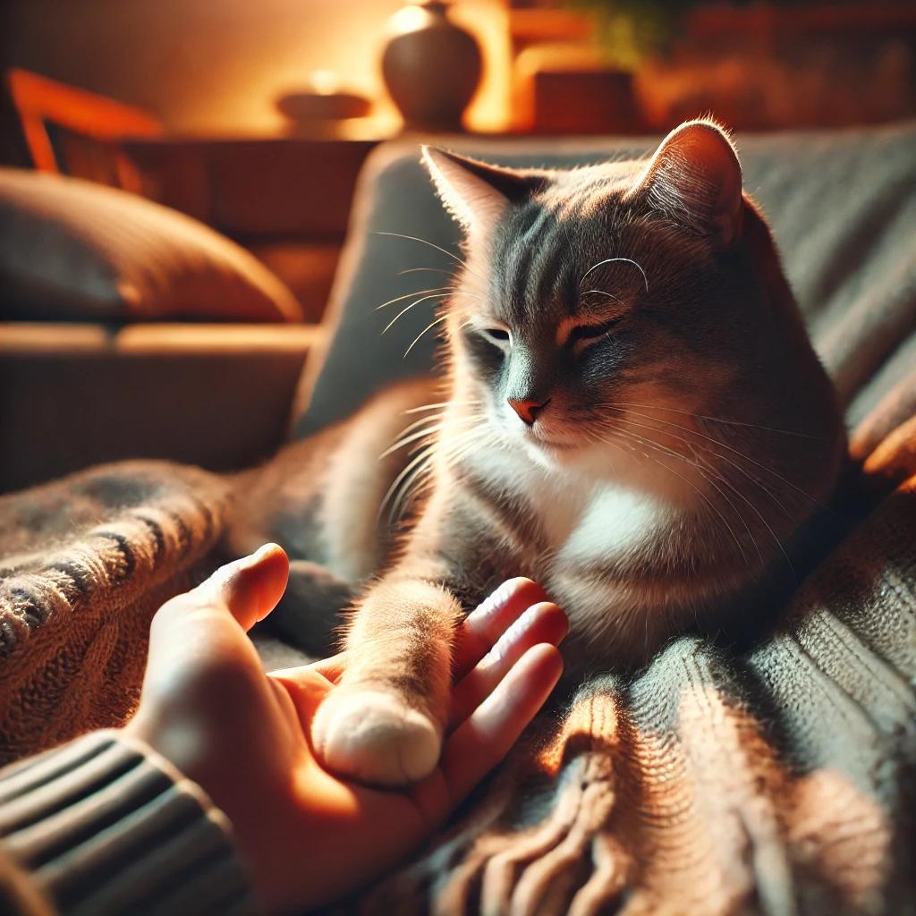 A_calm,_relaxed_cat_sitting_in_a_cozy_home_setting