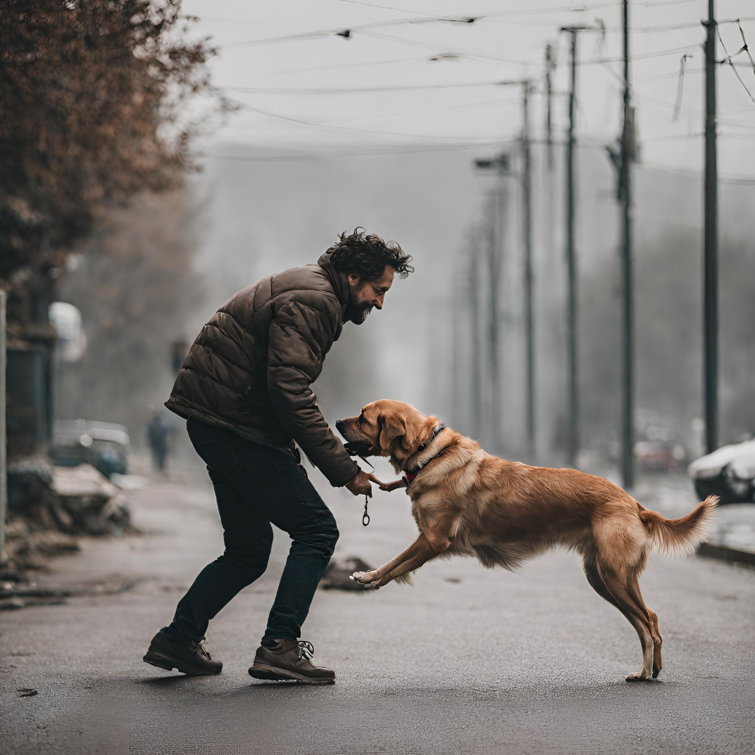 Man and Dog Playing